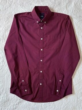 New WOT Gap poplin shirt slim fit burgundy print size S